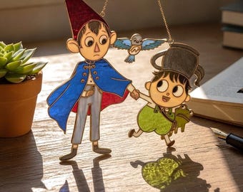 Over The Garden Wall RESIN Suncatcher, Wirt Greg Beatrice Window Hanging, Faux Stained Glass Cartoon Decor, Unique Fantasy Gift