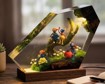 Big Walk Game Resin Lamp, Gaming Night Light, Cozy Mossy Wood Desk Decor, Unique Gamer Gift for Friend, Christmas Gift for Gamer