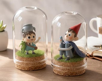 Over The Garden Wall Diorama, Wirt Greg Figurine, Cute Mini Cloche, Cartoon Character Desk Decor, Cottagecore Home Gift, Halloween Decor