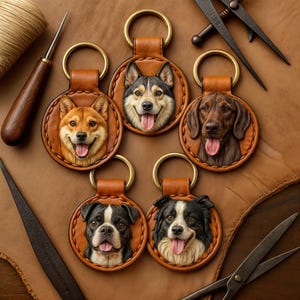Porte-clés chien en cuir personnalisé – Portrait de chien 3D sculpté à la main, cadeau personnalisé, cadeau personnalisé gravé en 3D en cuir fait main pour la fête des mères