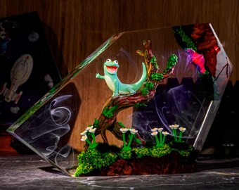 Tom-Echsen-Lampe aus Kunstharz, niedliches Gecko-Nachtlicht auf einem Ast, LED-Lampe im Hopper-Diorama-Stil, Natur-Kinderzimmerdeko, einzigartiges Geschenk