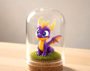 Sp.yr0 The Dra.g0n Glass Cloche | Handmade Resin Spyro Figurine | Fantasy Dragon Desk Decor | Gaming Collectible | Unique Gift