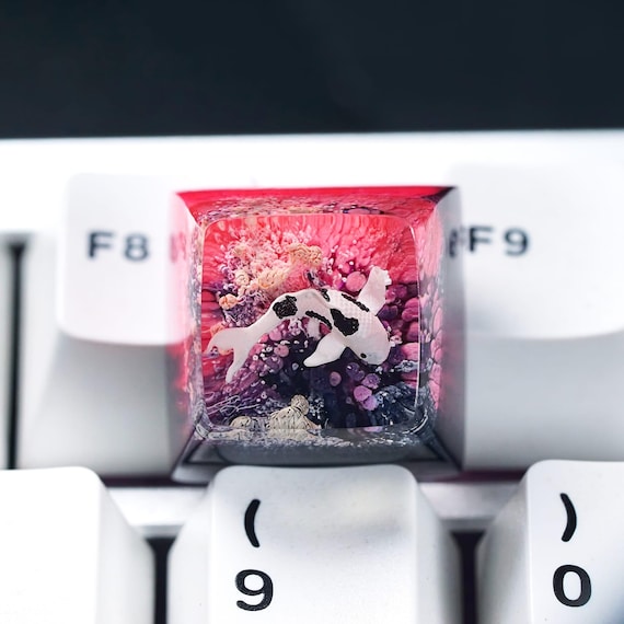 Black Pink Koi Fish Resin Keycap, Handmade Ocean Keycap, Japanese Keycap, Handcraft Keycap For Cherry MX Keyboard, Gift For Her