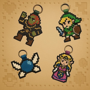 Custom Handmade Legend of Zelda Ocarina Of Time (1998) Pixel Art Leather Keychain – 18-Bit Veg-Tan Leather , Gift for Gamer
