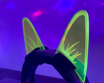 Headphone Cyberpunk/Rave Cat Ears/Green Fluorescent Neon Acrylic/Glows in Blacklight