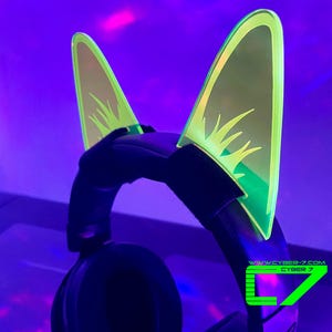 Headphone Cyberpunk/Rave Cat Ears/Green Fluorescent Neon Acrylic/Glows in Blacklight