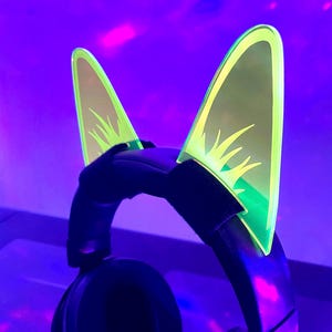 Headphone Cyberpunk/Rave Cat Ears/Green Fluorescent Neon Acrylic/Glows in Blacklight