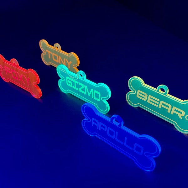 Personalized Dog Tag/Fluorescent Neon Acrylic/EDC/Pup Charm/Raver