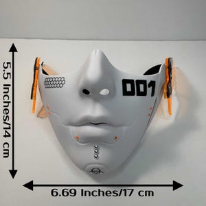 Cyberpunk Mecha Mask/Half Face Mask with Fluorescent Neon Orange Mecha Wings/Glows in Blacklight! image 6