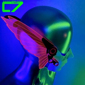 Cyberpunk Mecha Mask/Half Face Mask with Fluorescent Neon Pink Mecha Wings/Glows in Blacklight!