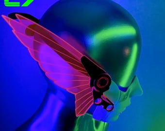 Cyberpunk Mecha Mask/Half Face Mask with Fluorescent Neon Pink Mecha Wings/Glows in Blacklight!