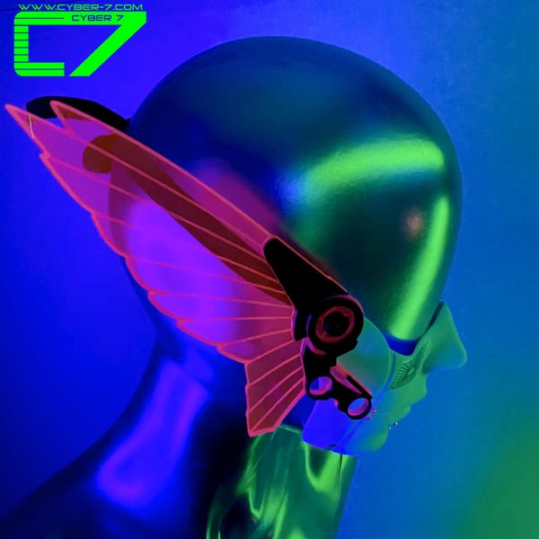Cyberpunk Mecha Mask/Half Face Mask with Fluorescent Neon Pink Mecha Wings/Glows in Blacklight!