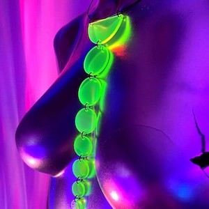 Cyberpunk Planetary Choker Necklace/Fluorescent Neon Acrylic/Glows in Blacklight/5 colors available!