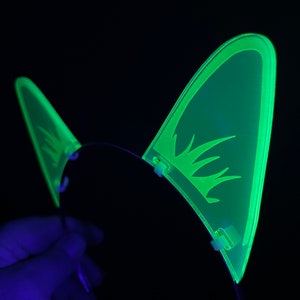 Cyberpunk/Rave Cat Ears/Green Fluorescent Neon Acrylic/Glows in Blacklight