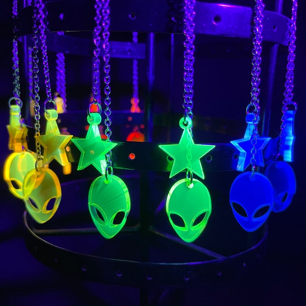 Alien-Star Acrylic Earrings/Rave/Festival accessory/Music festival accessory/EDC outfit/Fluorescent Acrylic/Blacklight