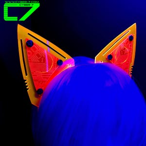 Cyberpunk Mecha Cat Ears/Fluorescent Neon Orange Acrylic/Glows in Blacklight!
