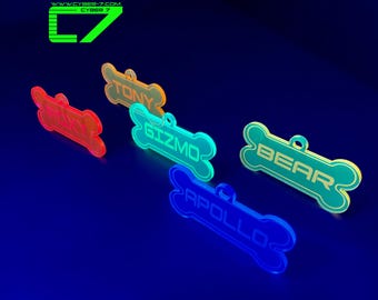 Personalized Dog Tag/Fluorescent Neon Acrylic/EDC/Pup Charm/Raver