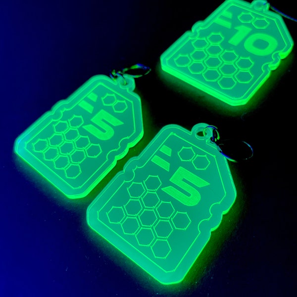 Cyberpunk Credit Chip Necklace/Earrings/Fluorescent Neon Green/Blacklight/Cyberpunk/Rave