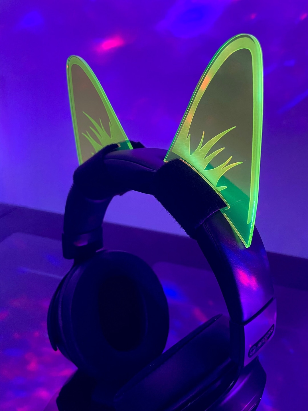 Headphone Cyberpunk/rave Cat Ears/green Fluorescent Neon Acrylic/glows ...