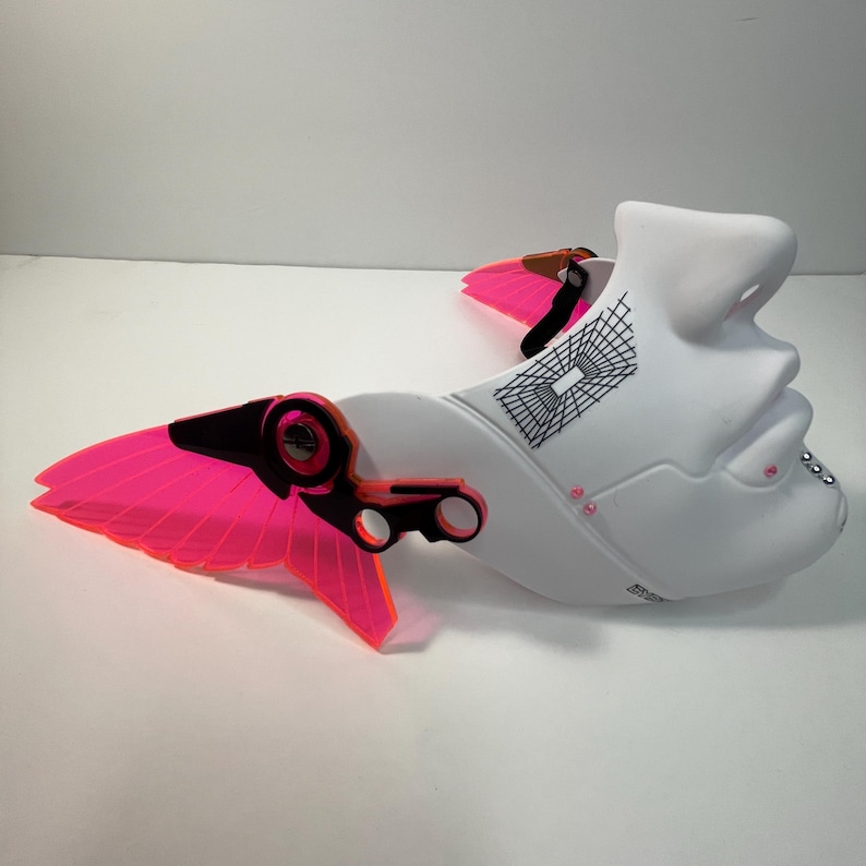 Cyberpunk Mecha Mask/Half Face Mask with Fluorescent Neon Pink Mecha Wings/Glows in Blacklight! image 7