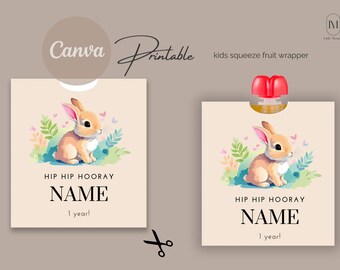 Squeeze Fruit Wrap with Custom Name | Personalized Squeeze Fruit Wrap | Bunny Theme | Treat Wrap | Template | Instant Download