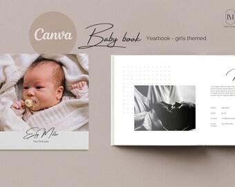 Baby Book Template | eBook Template | Canva Template | Modern Baby Book | Printable Baby Book | First Year Baby Book | Square Girls