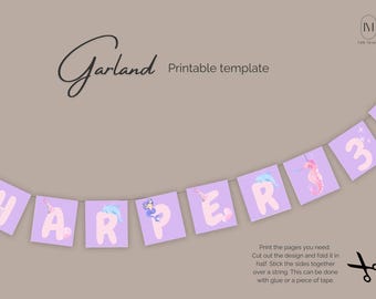 Alphabet Bunting | Birthday Bunting | Printable File | Bunting | Personalized Bunting | Mermaid Theme