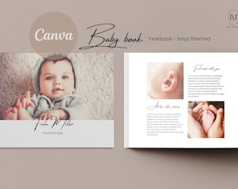 Baby Book Template | eBook Template | Canva Template | Modern Baby Book | Printable Baby Book | First Year Baby Book | Lying Boys