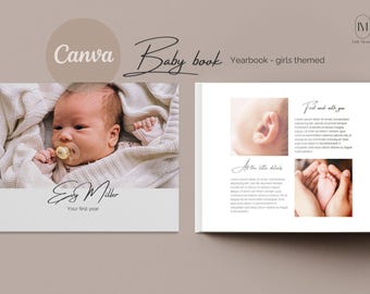 Baby Book Template | eBook Template | Canva Template | Modern Baby Book | Printable Baby Book | First Year Baby Book | Lying Girls