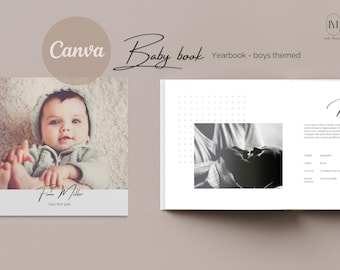Baby Book Template | eBook Template | Canva Template | Modern Baby Book | Printable Baby Book | First Year Baby Book | Square Boys