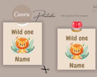 Squeeze Fruit Wrap with Your Own Name | Personalized Squeeze Fruit Wrap | Wild One Theme | Treat Wrap | Template | Instant Download