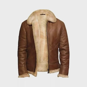 Herren Braun B3 Pelz Lederjacke / Handgefertigte Shearling Leder Aviator Bomberjacke / Vintage Style Pilot Braune Fliegerjacke / Geschenk Für Ihn
