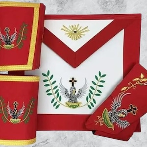 Masonic Rose Croix 18th Degree Apron, Gauntlets, and Collar Set