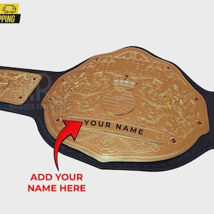 Big Golds Worlds Heavyweight Wrestling Championship Belt, Brass Metal Plates - Genuine Leather Strap, Big Golds Custom Name Plate