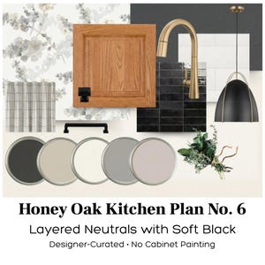 Plan de renovación de cocina en roble miel: Guía de acabados y accesorios seleccionados por el diseñador / Paleta n.° 6