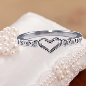 Open Heart Ring for Women Girl – Silver Heart Outline Ring, Dainty Sterling Silver Jewelry, Stainless Steel Love Ring, Gift for Her