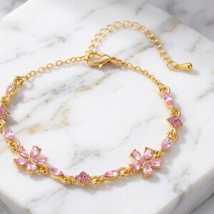 Dainty Crystal Flower Bracelet | Colorful Birthday Gift for Her | Adjustable Gold Zircon Bracelet | Best Friend Gift Jewelry