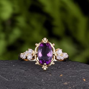 Dainty Oval Amethyst Ring for Women, Purple Crystal Stacking Birthstone Ring, Oval Cut Natural Amethyst Ring, Friendship Ring for Her
