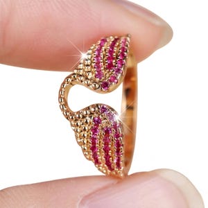 Cute Angel Wings Feather Ring, Dainty Gold & Silver Spiritual Jewelry, Adjustable Minimalist Wing Ring with Zircon, Birthday Gift for Her