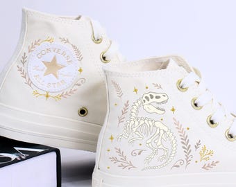 Converse Dinosaur Fossil vintage brodées montantes : cousues main