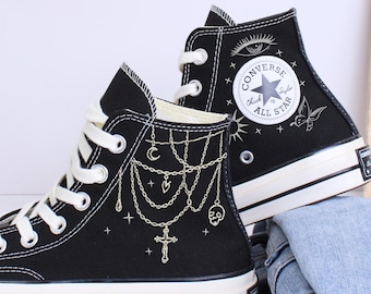 Embroidered Gothic Converse High Tops: Custom Chuck Taylors