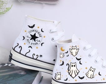 Embroidered Black Cat Ghost Converse Converse: Custom Halloween Sneakers