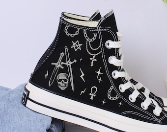 Zapatillas altas Converse góticas bordadas: zapatillas con calaveras, Chuck personalizadas