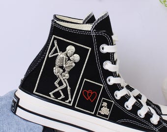 Embroidered Skeleton Couple Converse: Custom Halloween Shoes