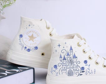 Converse brodées château et rose : baskets personnalisées cousues main