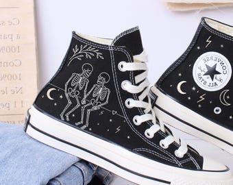 Custom Embroidered Converse: Skeleton Couple Converse