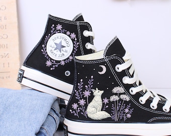 Baskets brodées Fox Converse Chuck 70 | Motif floral lune Cottagecore