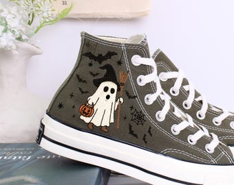 Embroidered Halloween Converse High Tops: Ghost & Pumpkin Design