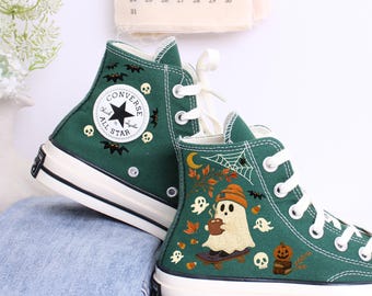Chaussures montantes Converse brodées fantômes : skateboard Halloween Converse