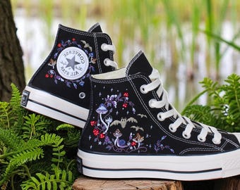 Embroidered Mushroom Converse High Tops: Custom Cottagecore Sneakers